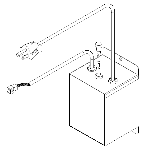 Line drawing of a water dispenser with power cord on a white background